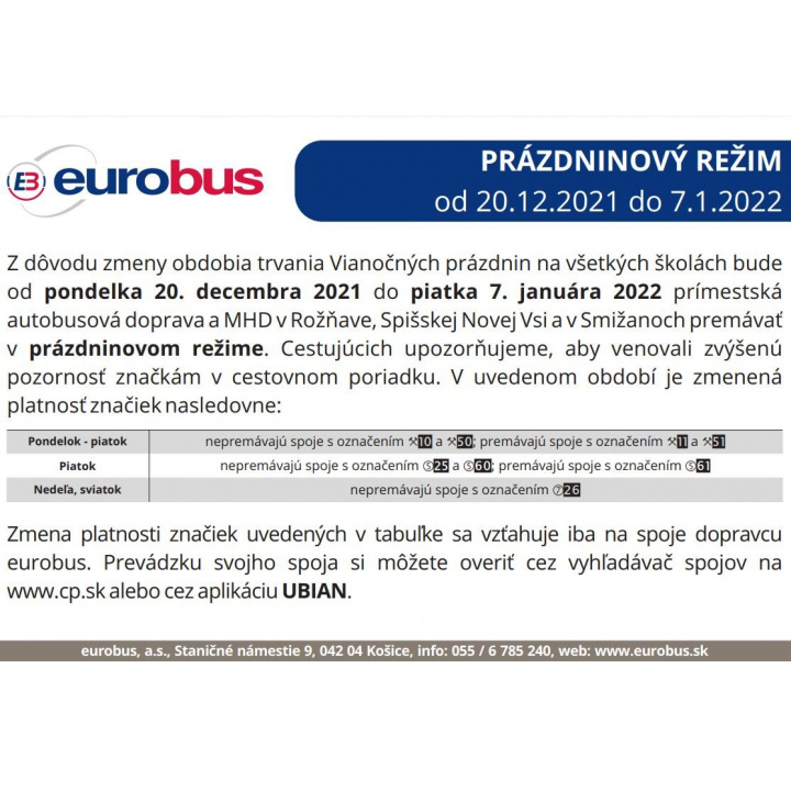 Eurobus prázdninový režim 